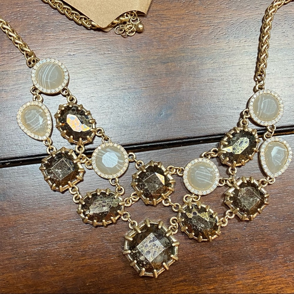 Vintage Golden Chain Romantic Cluster Matinee Brown Necklace